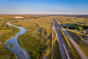 Wall Mural - river, highway and railroad in Nebraska Sandhills