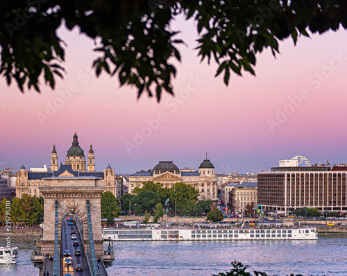 The famous Chain Bridge in a colorful sunset
