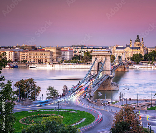 The famous Chain Bridge in a colorful sunset