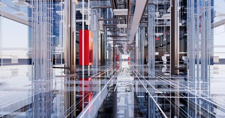 Fototapete - Visualization of the concept of BIM model utilities of the building 