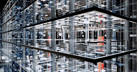 Fototapete - Visualization of the concept of BIM model utilities of the building 