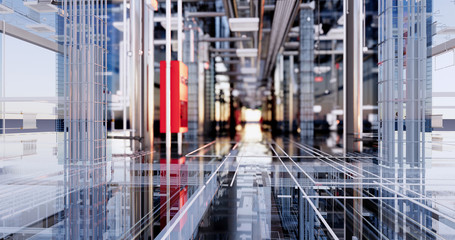Fototapete - Visualization of the concept of BIM model utilities of the building 