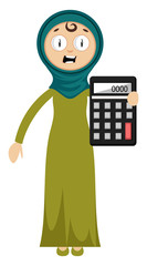 Poster - Woman with calculator, illustration, vector on white background.