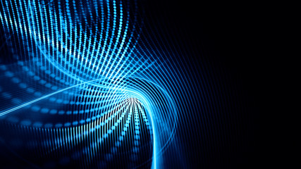Poster - Abstract background element. Fractal graphics series. Composition of glowing lines and mosaic halftone effects. Wide format high resolution image. 3d illustration