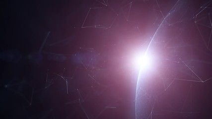 Wall Mural - conceptual network connections in the space with sunlight motion over the abstract sphere. copy spac