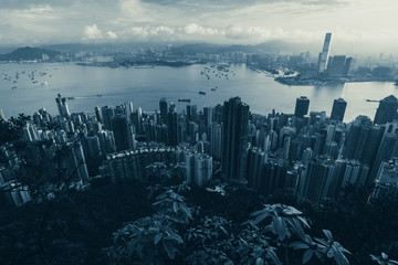 Hong Kong city in blue creative filter