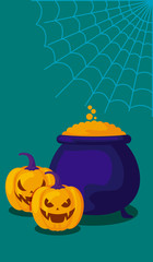 Sticker - pumpkin with cauldron and icons halloween