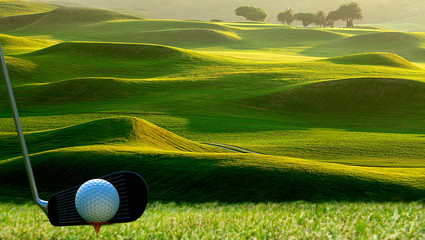 collection of golf equipment resting with nice golf place
