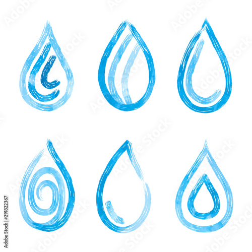 Watercolor blue water drops...