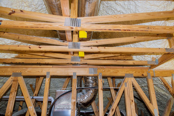 Installation of heating system on the roof of the pipe system of heating closeup