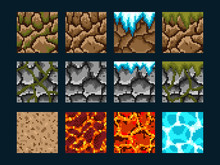 A Set Of Basics Elements For Creating Pixel Seamless Landscape.