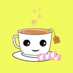 Sticker - Cup of tea, illustration, vector on white background.