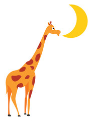 Poster - Giraffe and moon, illustration, vector on white background.