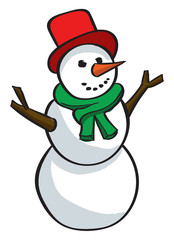 Sticker - Snowman, illustration, vector on white background.