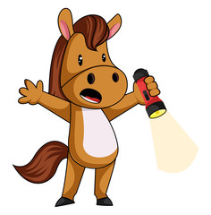 Sticker - Horse with flashlight, illustration, vector on white background.