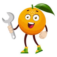 Sticker - Orange with wrench, illustration, vector on white background.