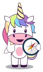 Sticker - Unicorn with compas, illustration, vector on white background.