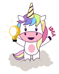 Canvas Print - Unicorn with lightbulb illustration vector on white background.