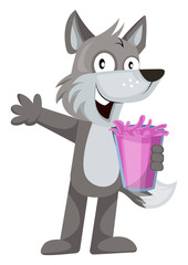 Sticker - Wolf with pink juice illustration vector on white background.