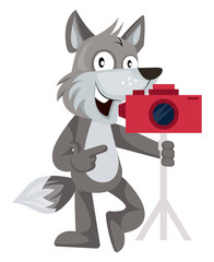 Poster - Wolf with camera illustration vector on white background.