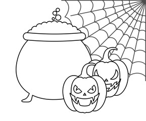 Sticker - pumpkin with cauldron and icons halloween