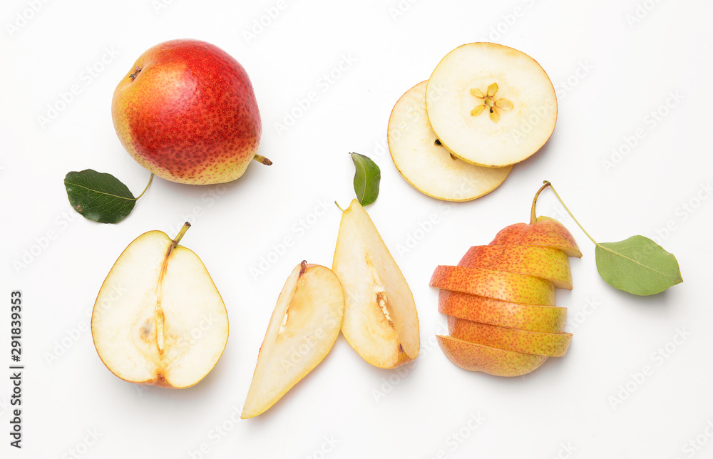 Sweet ripe pears on white background