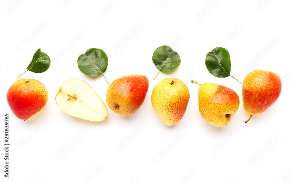 Sweet ripe pears on white background