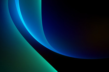 Wall Mural - abstract light blue green curve graphic on dark background, copy space composition.