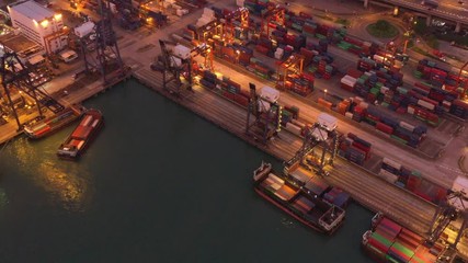 Aufkleber - Aerial view of Hong Kong Container Terminal at night