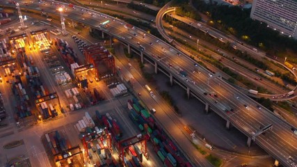 Aufkleber - Aerial view of Hong Kong Container Terminal at night