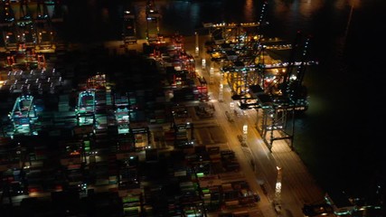 Aufkleber - Aerial view of Hong Kong Container Terminal at night