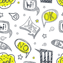 Poster - Speech Bubbles Seamless Pattern with Different Words, Design Element Can Be Used for Comics Book, Fabric Print, Packaging, Background Vector Illustration