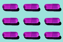 Purple Pharma Pill Pattern On Pastel Green