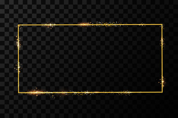 Poster -  Golden frame with lights effects. Shining rectangle banner. Isolated on black transparent background. Vector illustration, eps 10