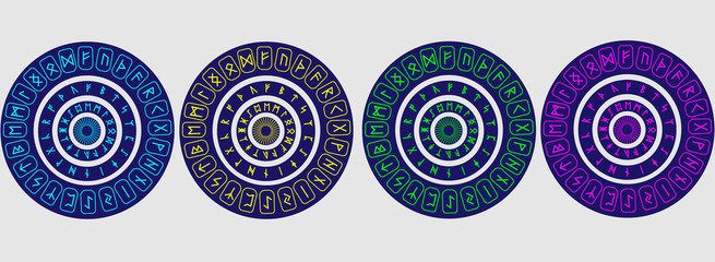 Wall Mural - Scandinavian set runes green blue pink yellow circles.