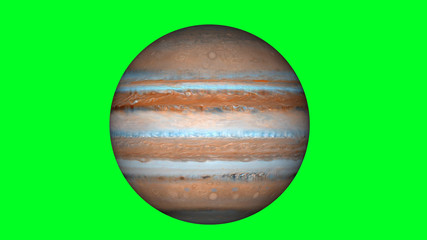 Wall Mural - isolated jupiter planet with satellites rotating. beautiful gas planet on green screen, alpha channe