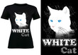 Women Black T-shirt Design with White Cat and Brush Strokes Effects - Fashion Graphic Illustration, Vector