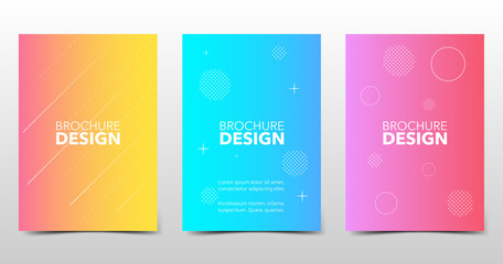 Wall Mural - Set of beautiful minimal backgrounds with halftone gradients, colored brochure design with geometric shapes and lines. Future geometric, vector templates