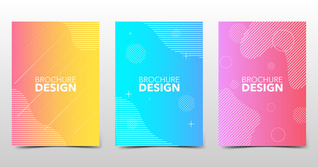 Wall Mural - Set of beautiful minimal backgrounds with trendy halftone gradients, color brochure design with geometric shapes and lines. Future geometric, vector templates