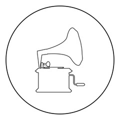 Wall Mural - Phonograph Gramophone vintage Turntable for vinyl records icon in circle round outline black color vector illustration flat style image