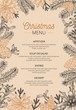 Food restaurant cuisine menu template vector illustration. Price set for christmas dishes appetizer, soup, salad, entree, dessert. Xmas new year eve theme and happy winter holidays flat style concept