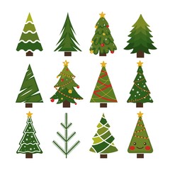 beautiful celebration christmas trees set vector illustration. colorful cartoon decorated xmas pines
