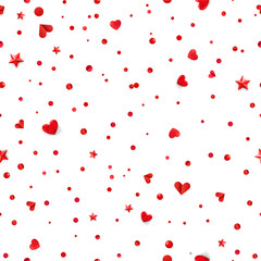 Poster - Seamless vector pattern with red hearts and confetti