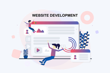Modern flat design concept of website development and teamwork concept 
