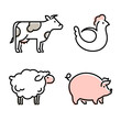 Farm animals vector icon. Sheep, cow, pig and chicken linear icons.