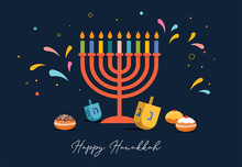 Happy Hanukkah, Jewish Festival Of Lights Background For Greeting Card, Invitation, Banner 