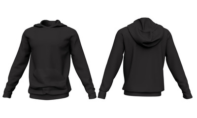 Poster - Mockup men black hoodie isolated on white background. Front and back view. 3d rendering