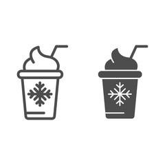 Ice cream in paper cup line and glyph icon. Frozen yogurt vector illustration isolated on white. Dessert outline style design, designed for web and app. Eps 10.