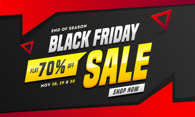 Wall Mural - Advertising banner or poster design with 70% discount offer on red and black background for Black Friday Sale.