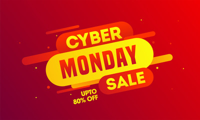 Poster - Up To 80% offer for Cyber Monday Sale banner or poster design with abstract elements.